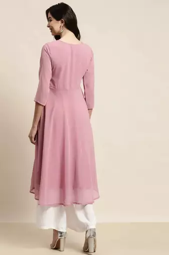 Pink Yoke Design Georgette Women Kurta & Kurtis