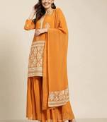 Orange Printed Georgette Women Kurta set