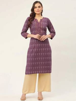 Purple Printed Cotton Women Kurta & Kurtis 1