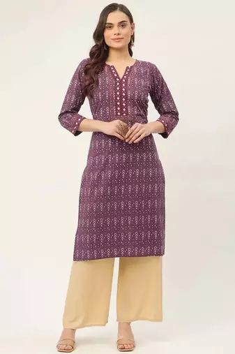 Purple Printed Cotton Women Kurta & Kurtis