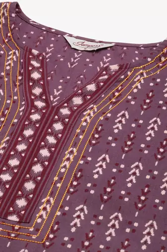 Purple Printed Cotton Women Kurta & Kurtis