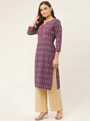 Purple Printed Cotton Women Kurta & Kurtis 3