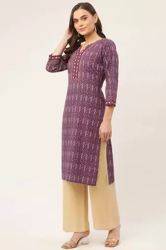 Purple Printed Cotton Women Kurta & Kurtis