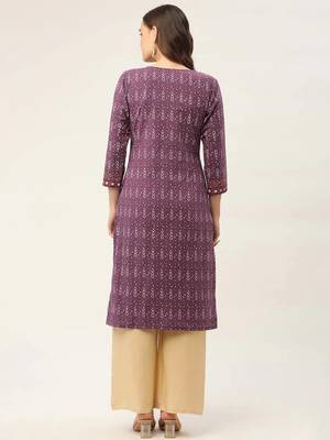 Purple Printed Cotton Women Kurta & Kurtis 4
