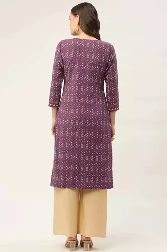 Purple Printed Cotton Women Kurta & Kurtis