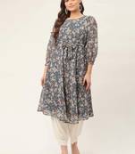 Grey Printed Georgette Women Kurta & Kurtis