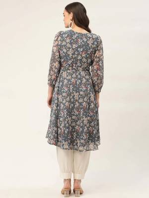Grey Printed Georgette Women Kurta & Kurtis 4