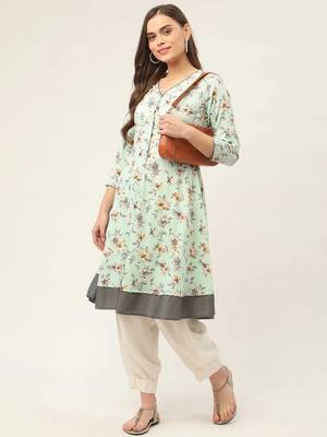 Sky Blue Printed Poly-viscose Women Kurta & Kurtis 1