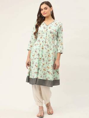Sky Blue Printed Poly-viscose Women Kurta & Kurtis 2