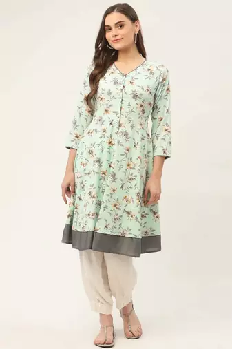 Sky Blue Printed Poly-viscose Women Kurta & Kurtis