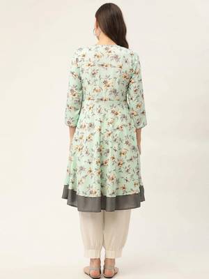 Sky Blue Printed Poly-viscose Women Kurta & Kurtis 4