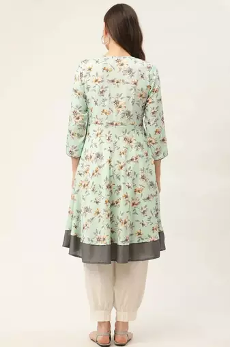 Sky Blue Printed Poly-viscose Women Kurta & Kurtis