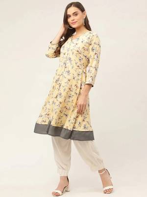 Yellow Printed Poly-viscose Women Kurta & Kurtis 1