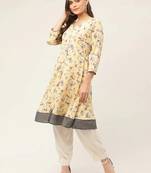 Yellow Printed Poly-viscose Women Kurta & Kurtis