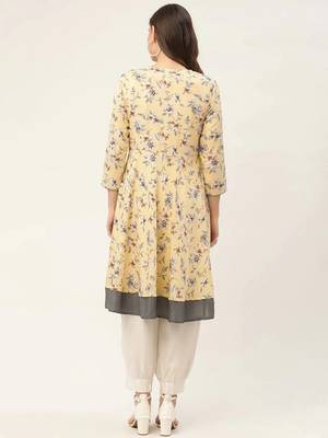 Yellow Printed Poly-viscose Women Kurta & Kurtis 4