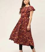 Maroon Printed Poly-viscose Women Kurta & Kurtis