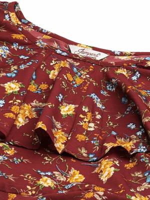 Maroon Printed Poly-viscose Women Kurta & Kurtis 3