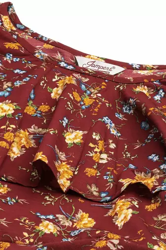 Maroon Printed Poly-viscose Women Kurta & Kurtis
