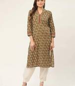 Brown Printed Cotton Women Kurta & Kurtis