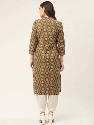 Brown Printed Cotton Women Kurta & Kurtis 4