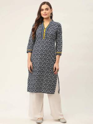 Indigo Printed Cotton Women Kurta & Kurtis 1