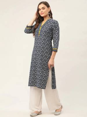 Indigo Printed Cotton Women Kurta & Kurtis 3