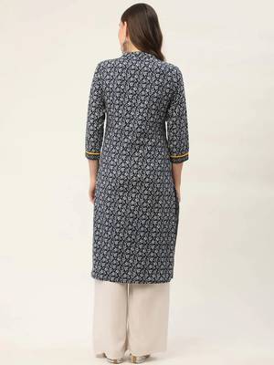 Indigo Printed Cotton Women Kurta & Kurtis 4