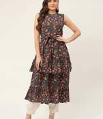 Grey Printed Poly-viscose Women Kurta & Kurtis