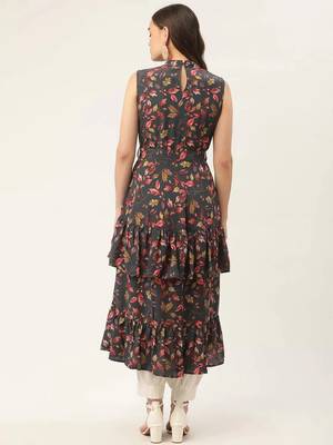 Grey Printed Poly-viscose Women Kurta & Kurtis 4