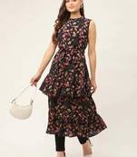 Navy Blue Printed Poly-viscose Women Kurta & Kurtis