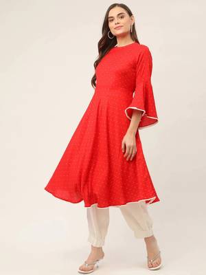 Red  Cotton Women Kurta & Kurtis 1