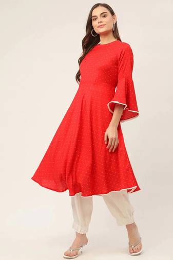 Red  Cotton Women Kurta & Kurtis