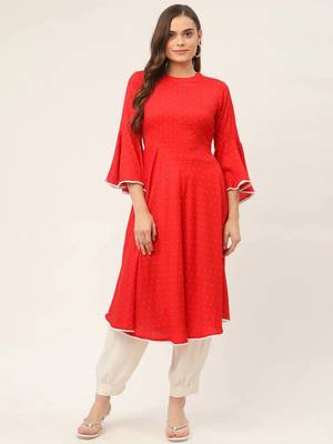 Red  Cotton Women Kurta & Kurtis 2