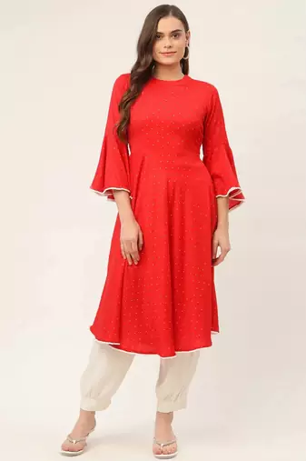 Red  Cotton Women Kurta & Kurtis