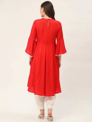 Red  Cotton Women Kurta & Kurtis 4