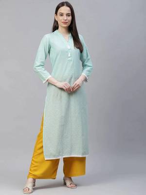 Blue Printed Cotton Women Kurta & Kurtis 1