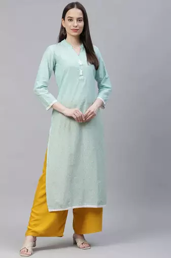 Blue Printed Cotton Women Kurta & Kurtis