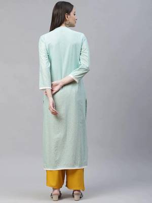 Blue Printed Cotton Women Kurta & Kurtis 3