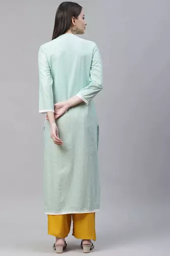 Blue Printed Cotton Women Kurta & Kurtis