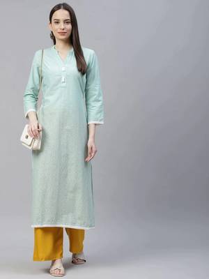 Blue Printed Cotton Women Kurta & Kurtis 4