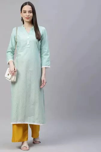 Blue Printed Cotton Women Kurta & Kurtis