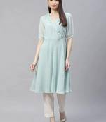 Turquoise Woven Design Jacquard Women Kurta & Kurtis