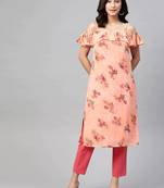 Peach Printed Georgette Women Kurta & Kurtis