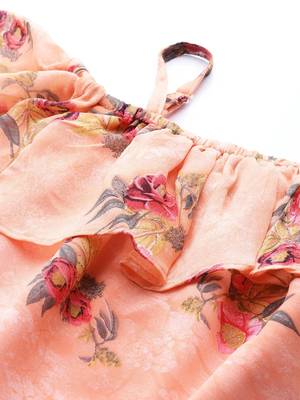 Peach Printed Georgette Women Kurta & Kurtis 2