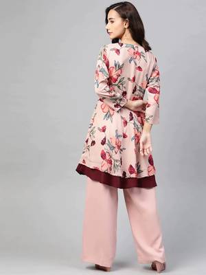 Peach Printed Polyester Women Kurta & Kurtis 4
