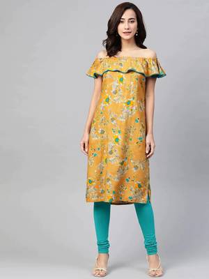 Mustard Printed Viscose rayon Women Kurta & Kurtis 1