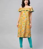 Mustard Printed Viscose rayon Women Kurta & Kurtis