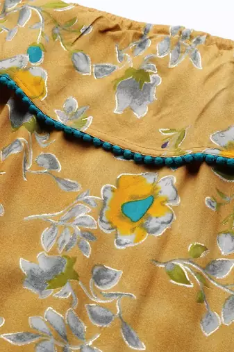 Mustard Printed Viscose rayon Women Kurta & Kurtis