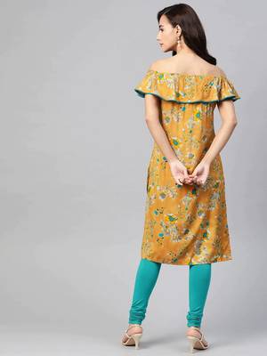 Mustard Printed Viscose rayon Women Kurta & Kurtis 4