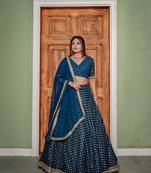 EILARA WOMEN,S TEAL GEORGETTE FOIL PRINT WITH EMBROIDERED ZARI SEQUENCE WORK DESIGNER LEHENGA CHOLI